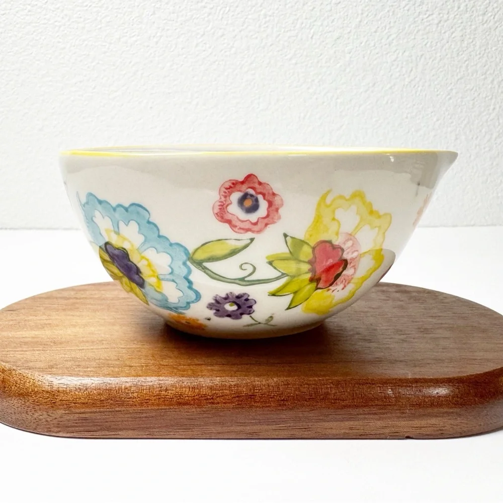 Pier 1 Hand Painted Floral Nesting Stoneware Measuring Cups Set of 2